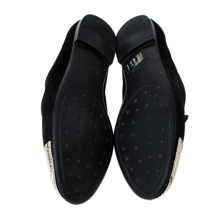 مملوكة مسبقًا Tod's Black Suede Sequins Embellished Slip On Loafers Size 39