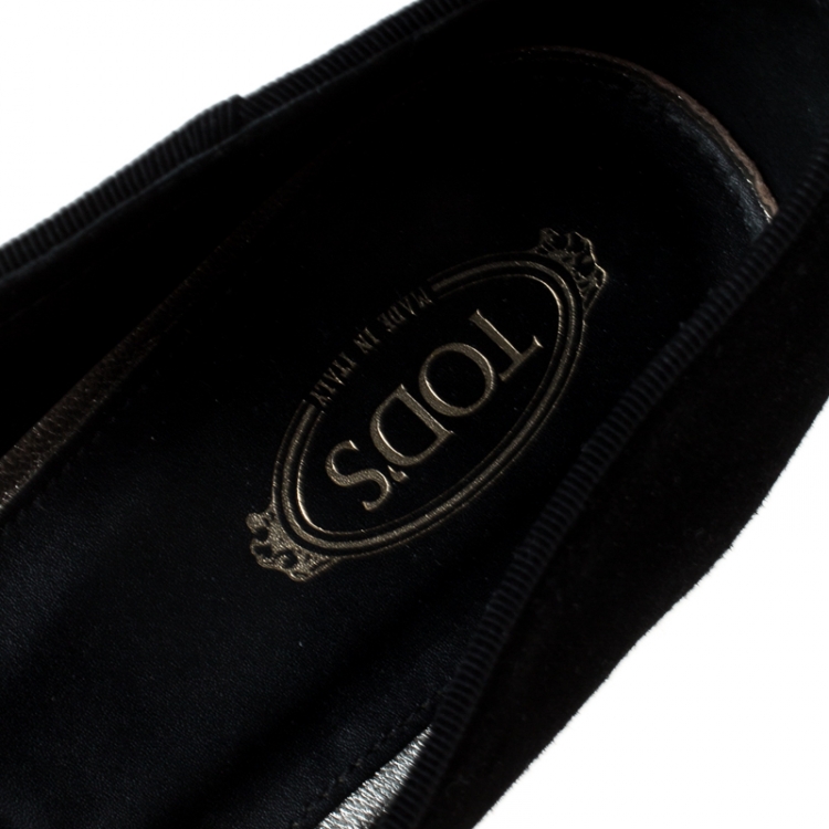 مملوكة مسبقًا Tod's Black Suede Sequins Embellished Slip On Loafers Size 39