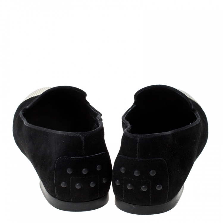 مملوكة مسبقًا Tod's Black Suede Sequins Embellished Slip On Loafers Size 39