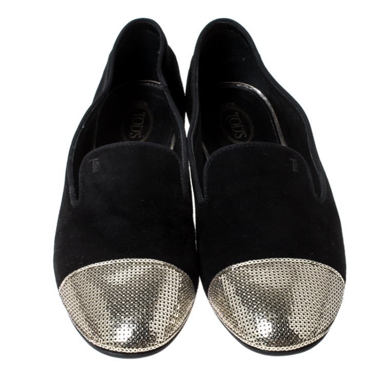 مملوكة مسبقًا Tod's Black Suede Sequins Embellished Slip On Loafers Size 39