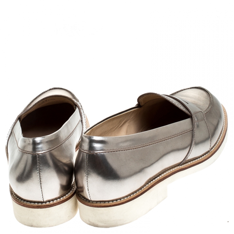 Pre Owned Tod's Metallic Bronze Leather Slip On Loafer Sneakers Size 37