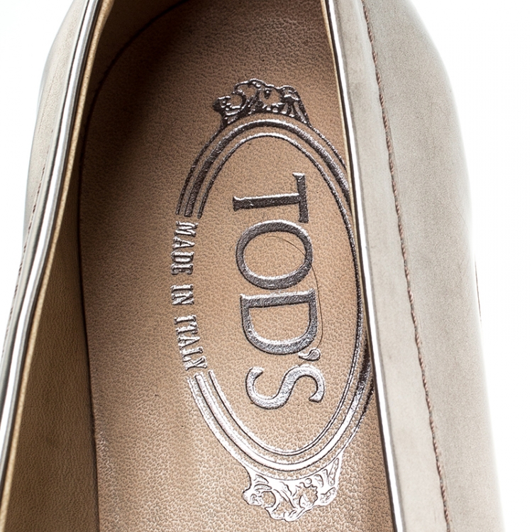 Pre Owned Tod's Metallic Bronze Leather Slip On Loafer Sneakers Size 37