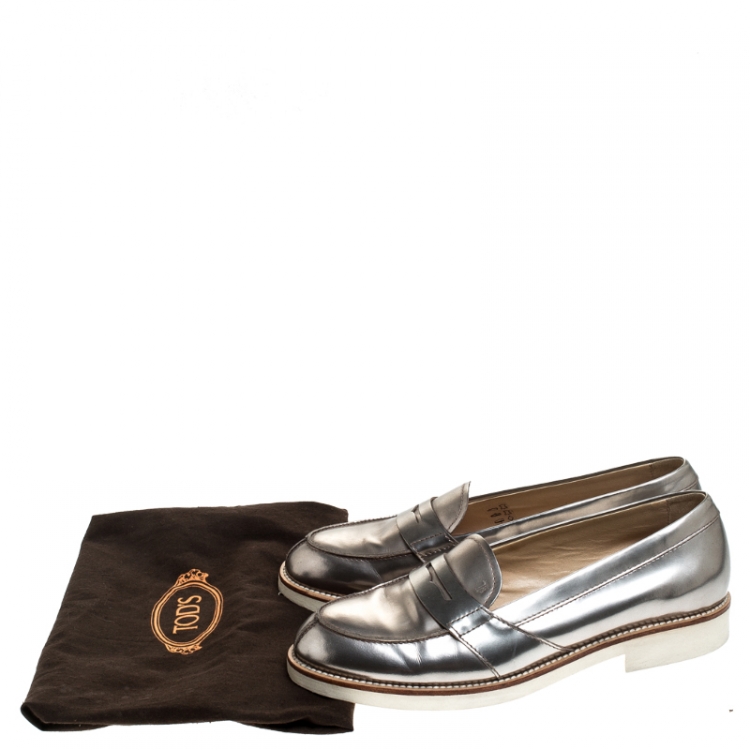 Pre Owned Tod's Metallic Bronze Leather Slip On Loafer Sneakers Size 37