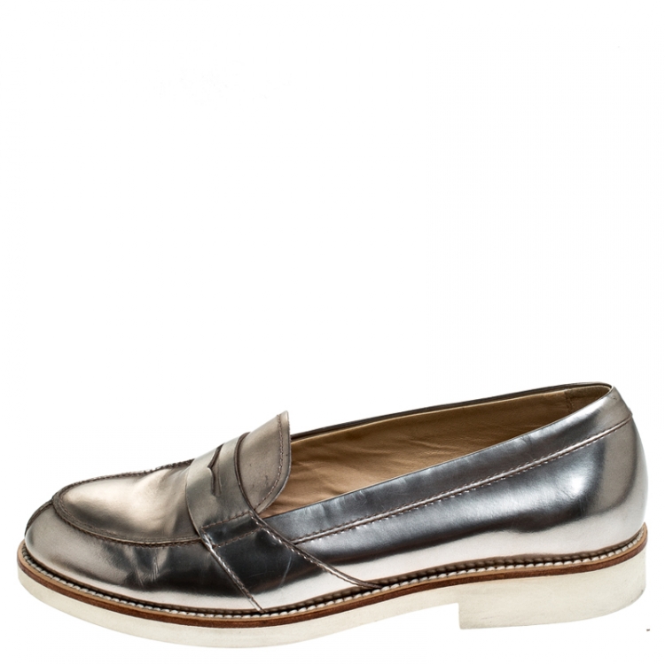Pre Owned Tod's Metallic Bronze Leather Slip On Loafer Sneakers Size 37