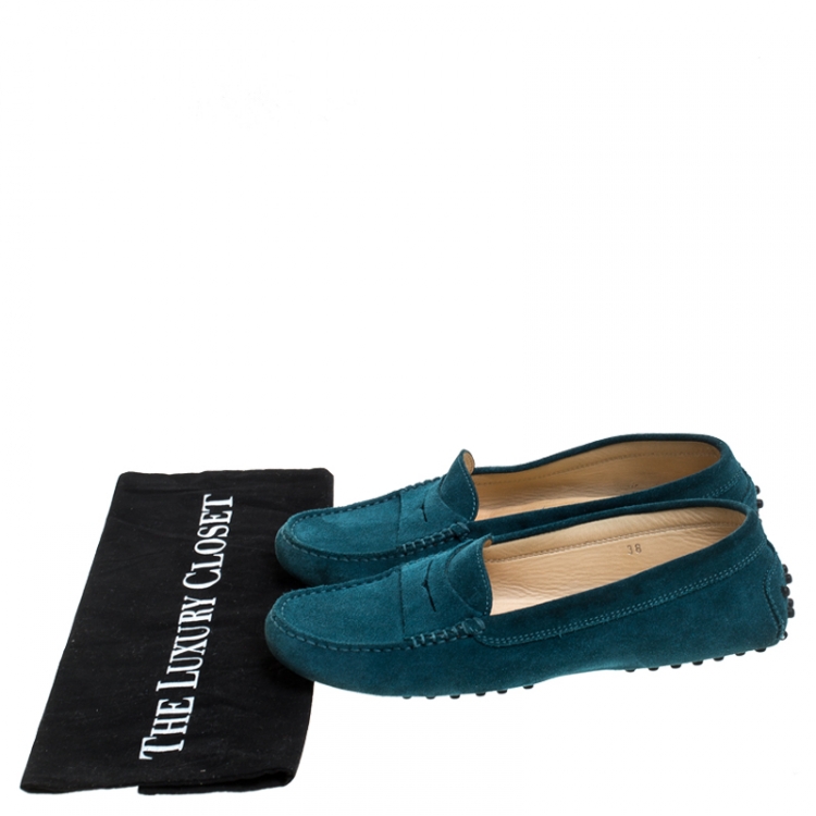 Pre Owned Tod's Green Suede Gommino Penny Loafer Size 38
