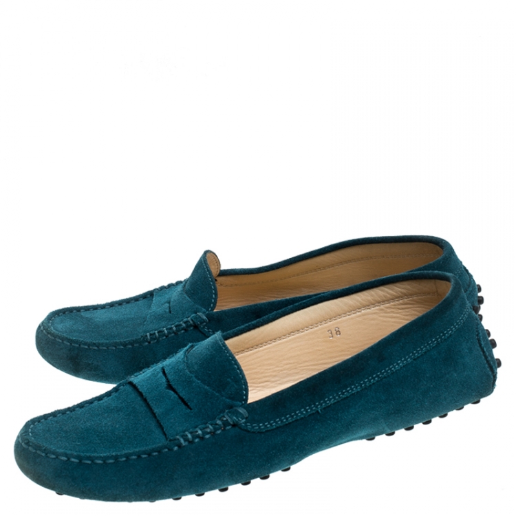 Pre Owned Tod's Green Suede Gommino Penny Loafer Size 38