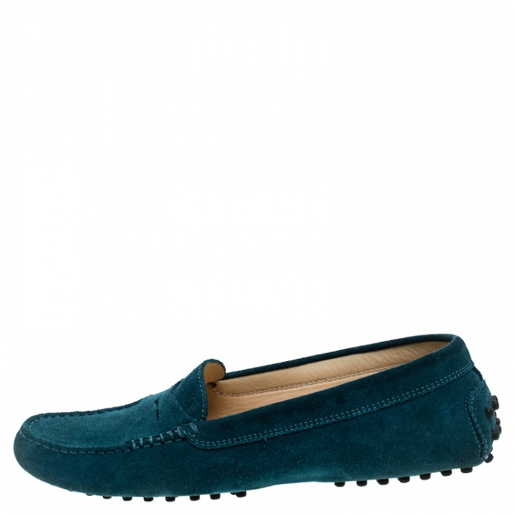 Pre Owned Tod's Green Suede Gommino Penny Loafer Size 38