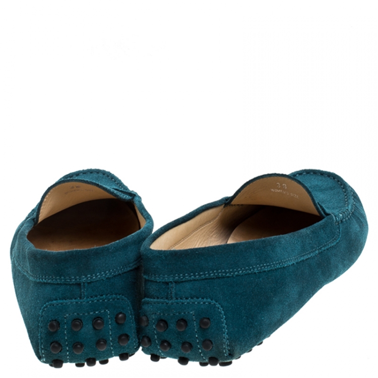 Pre Owned Tod's Green Suede Gommino Penny Loafer Size 38
