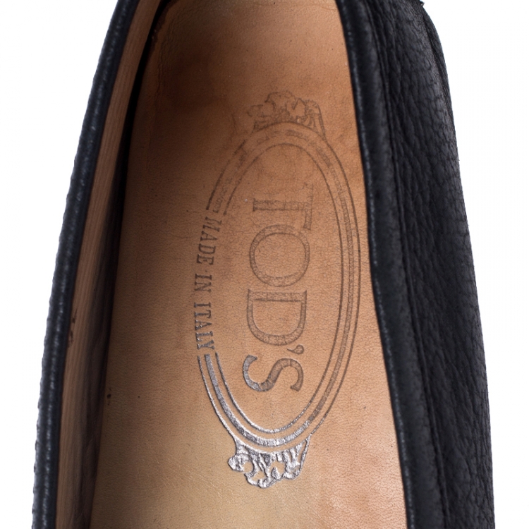 Pre Owned Tod's Black Leather Double T Slip On Loafers Size 35