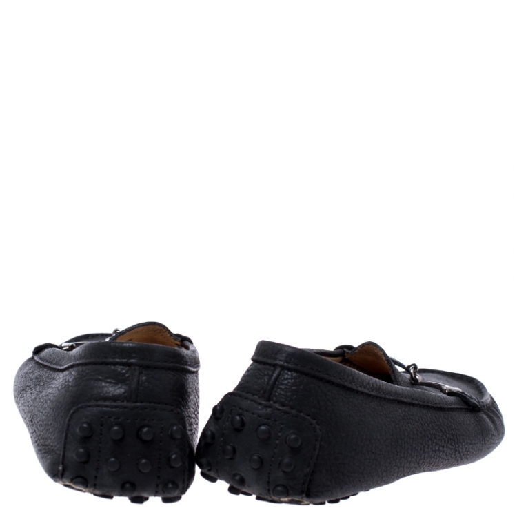 Pre Owned Tod's Black Leather Double T Slip On Loafers Size 35