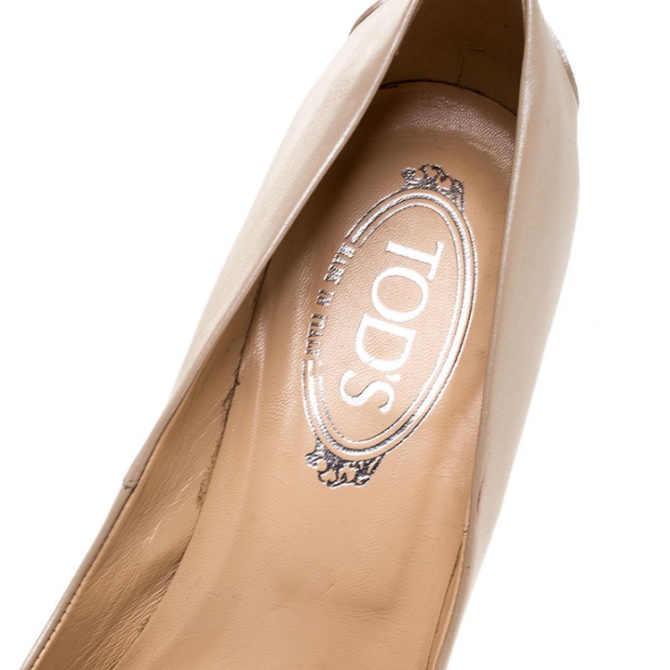 Pre Owned Tod's Beige Leather Fringe Loafer Pumps Size 38.5