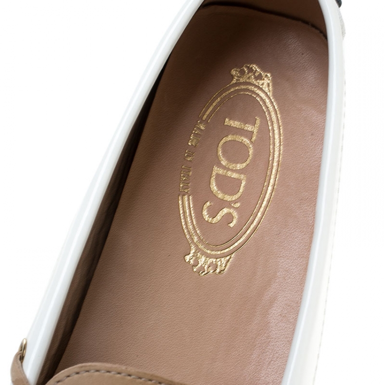Pre Owned Tod's Two Tone Patent Leather Bow Slip On Loafers Size 38