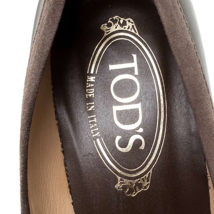 Pre Owned Tod's Brown Suede And Patent Leather Bow Fringe Loafer Pumps Size 38 