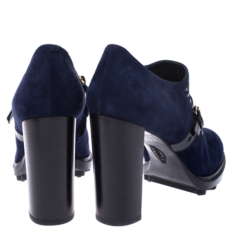 Pre Owned Tod's Navy Blue/Black Suede Whipstitch Detail Ankle Booties Size 40.5