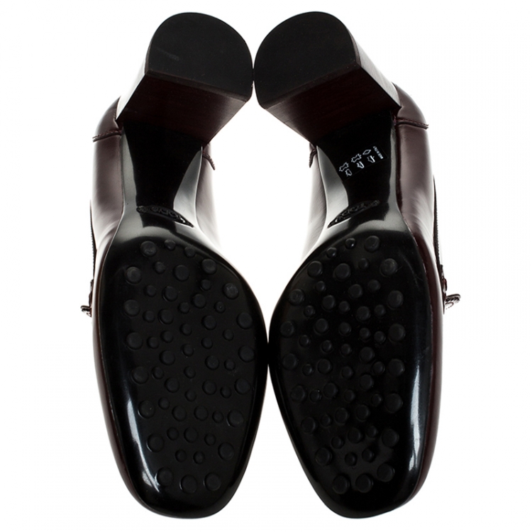 Pre Owned Tod's Maroon Leather Double T Court Loafer Pumps Size 39.5