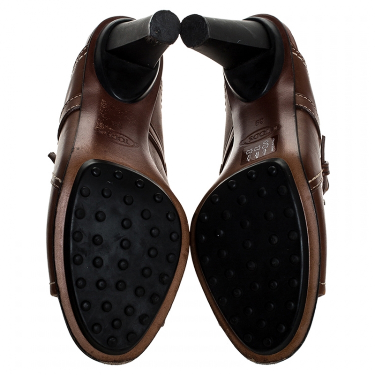 Pre Owned Tod's Brown Leather Open Toe Buckle Detail Mule Sandals Size 39