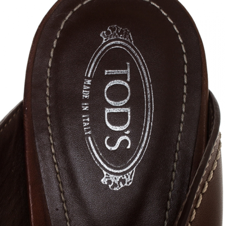 Pre Owned Tod's Brown Leather Open Toe Buckle Detail Mule Sandals Size 39