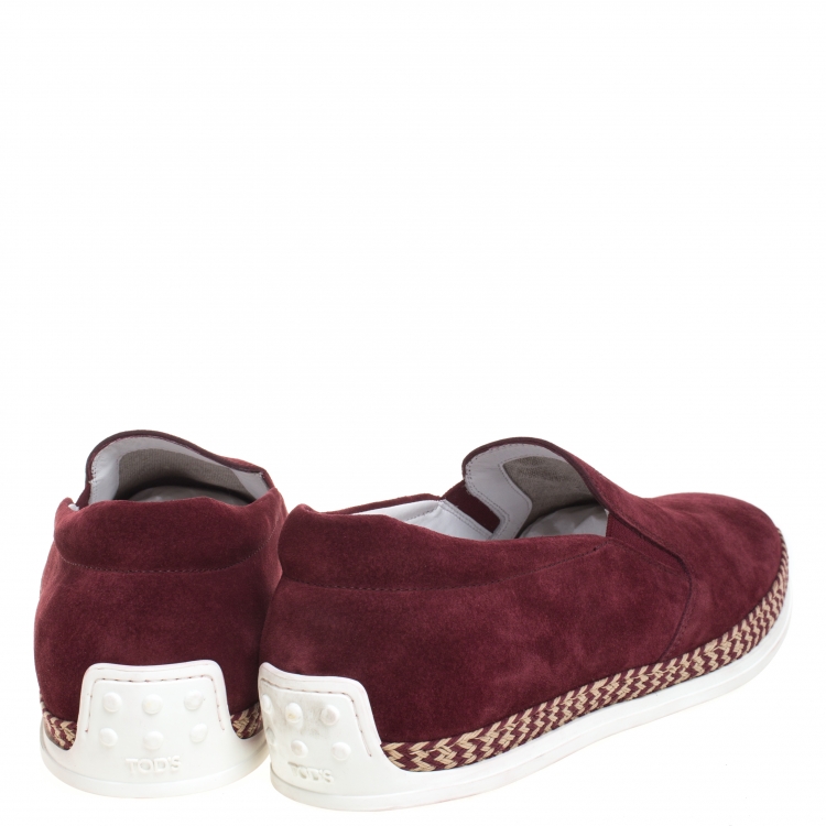 Pre Owned Tod's Burgundy Suede Braid Detail Loafers Size 43.5