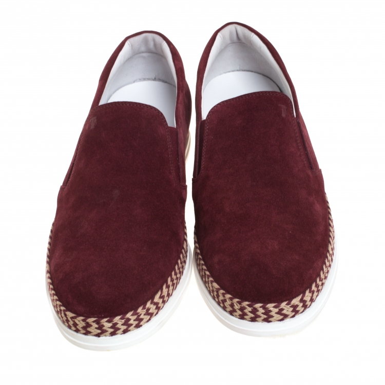 Pre Owned Tod's Burgundy Suede Braid Detail Loafers Size 43.5
