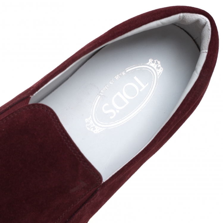 Pre Owned Tod's Burgundy Suede Braid Detail Loafers Size 43.5