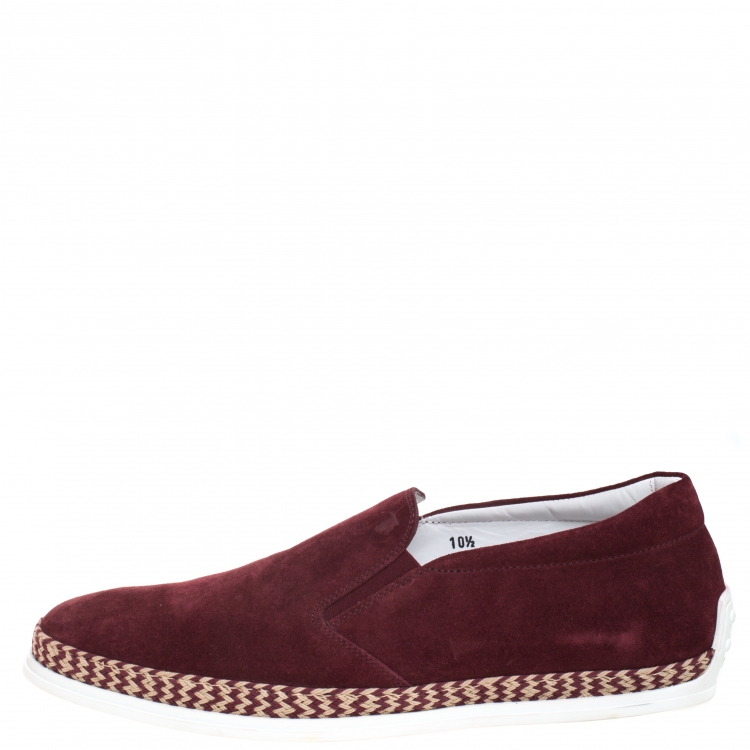 Pre Owned Tod's Burgundy Suede Braid Detail Loafers Size 43.5