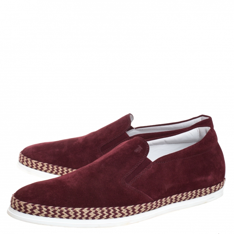Pre Owned Tod's Burgundy Suede Braid Detail Loafers Size 43.5