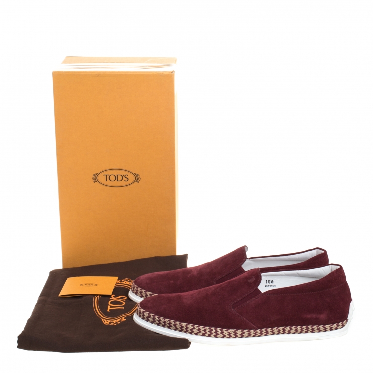 Pre Owned Tod's Burgundy Suede Braid Detail Loafers Size 43.5