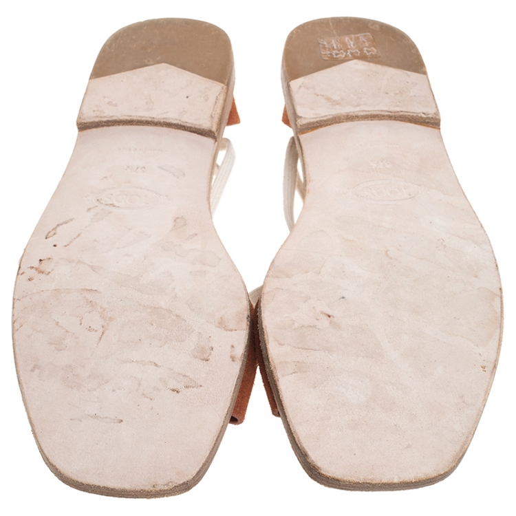 Pre Owned Tod's Brown Suede Ankle Wrap Flat Sandals Size 37.5