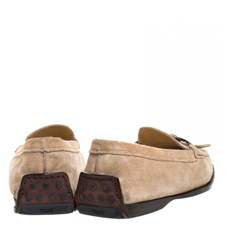 Pre Owned Tod's Beige Suede Gommini Slip On Loafers Size 36.5
