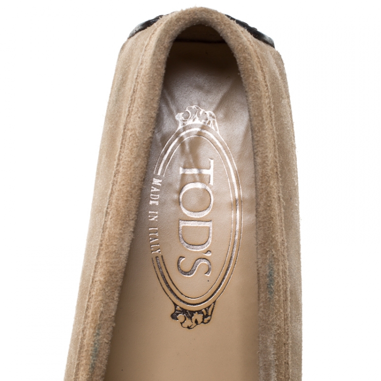 Pre Owned Tod's Beige Suede Gommini Slip On Loafers Size 36.5