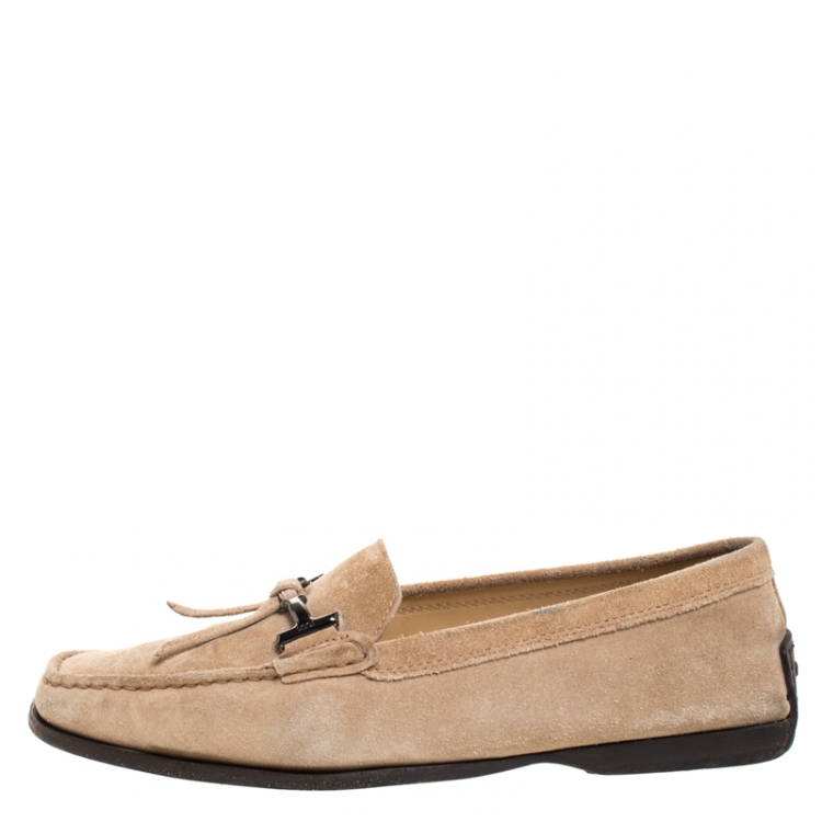 Pre Owned Tod's Beige Suede Gommini Slip On Loafers Size 36.5