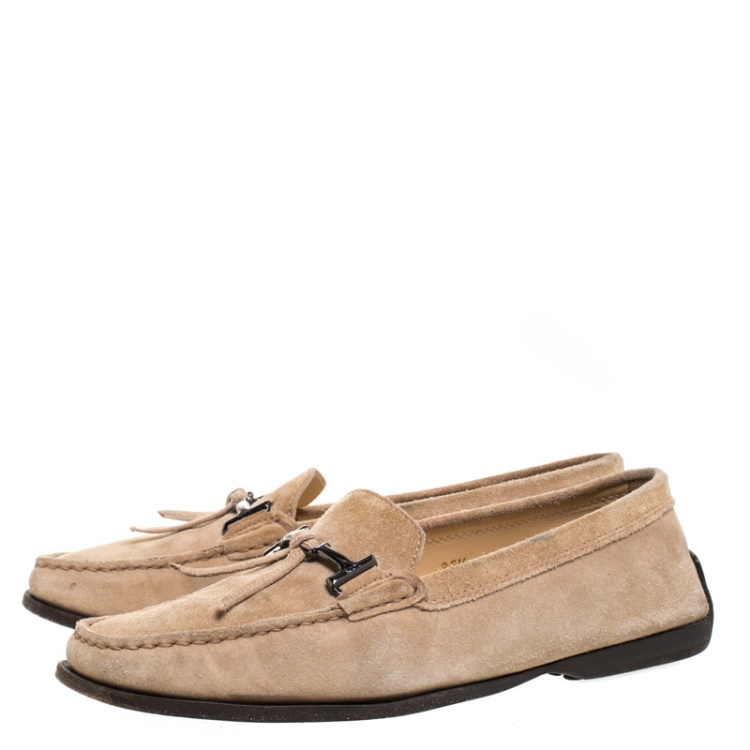 Pre Owned Tod's Beige Suede Gommini Slip On Loafers Size 36.5