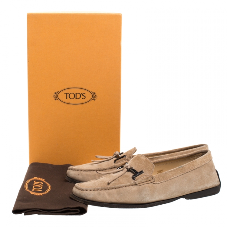 Pre Owned Tod's Beige Suede Gommini Slip On Loafers Size 36.5
