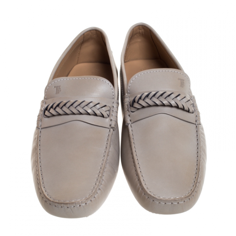 Pre Owned Tod's Grey Leather Braided Loafers Size 43