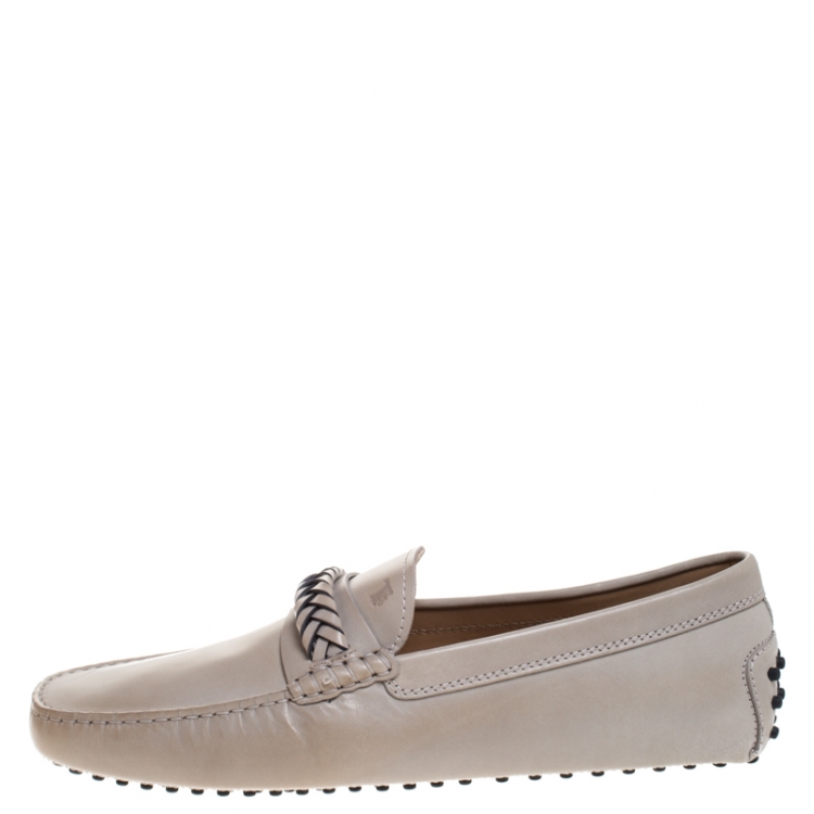 Pre Owned Tod's Grey Leather Braided Loafers Size 43