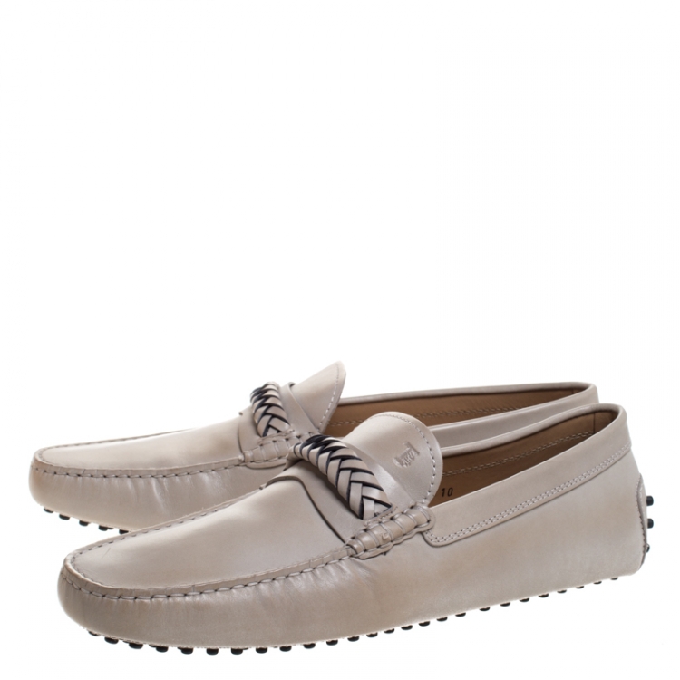 Pre Owned Tod's Grey Leather Braided Loafers Size 43