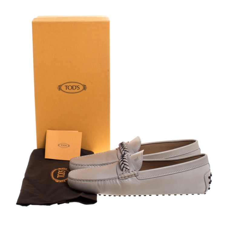 Pre Owned Tod's Grey Leather Braided Loafers Size 43