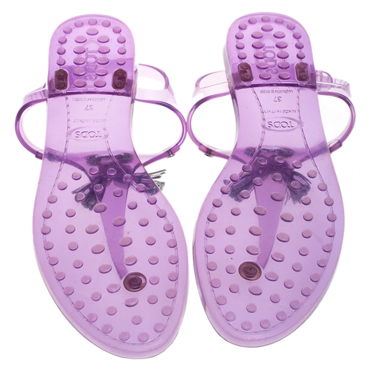 Pre Owned Tod's Purple Jelly Tassel Thong Slingback Flat Sandals Size 37