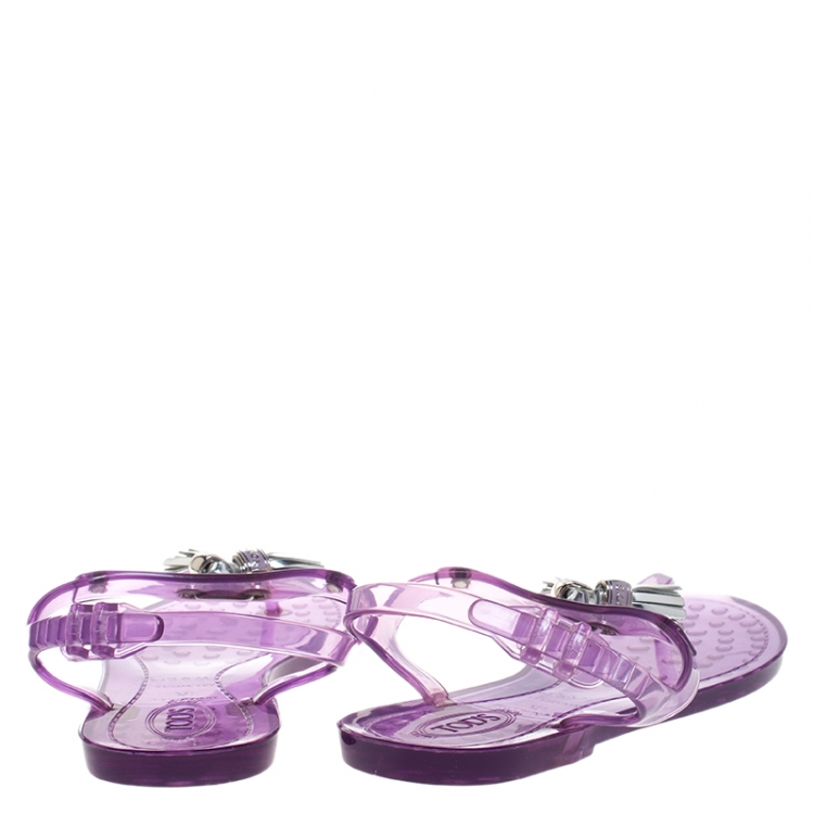 Pre Owned Tod's Purple Jelly Tassel Thong Slingback Flat Sandals Size 37
