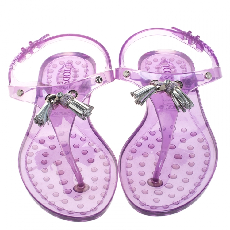 Pre Owned Tod's Purple Jelly Tassel Thong Slingback Flat Sandals Size 37