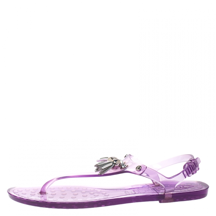 Pre Owned Tod's Purple Jelly Tassel Thong Slingback Flat Sandals Size 37