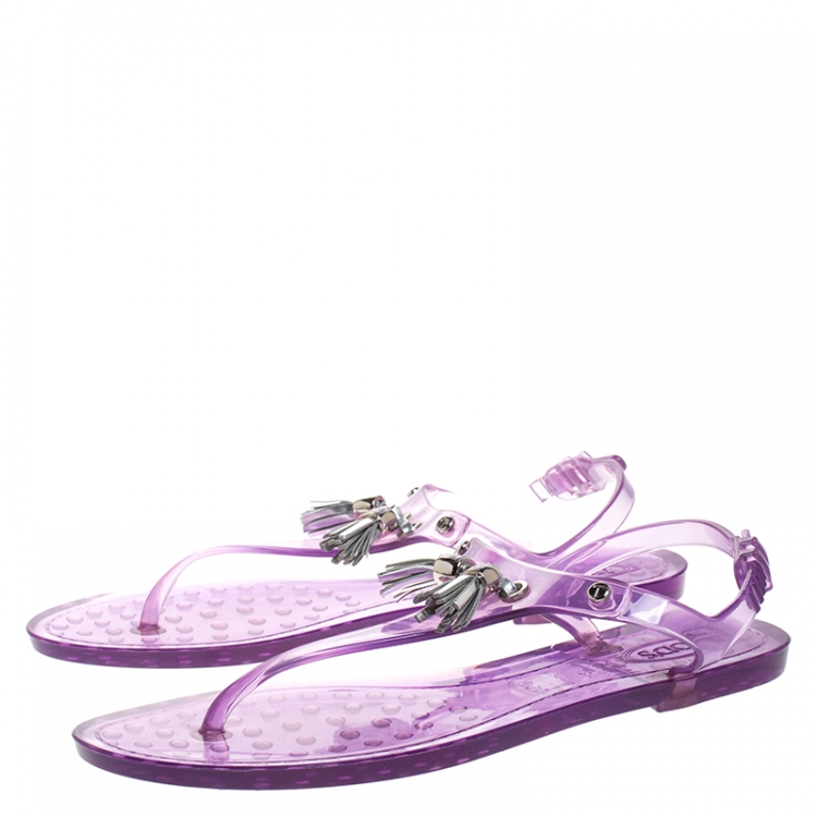 Pre Owned Tod's Purple Jelly Tassel Thong Slingback Flat Sandals Size 37