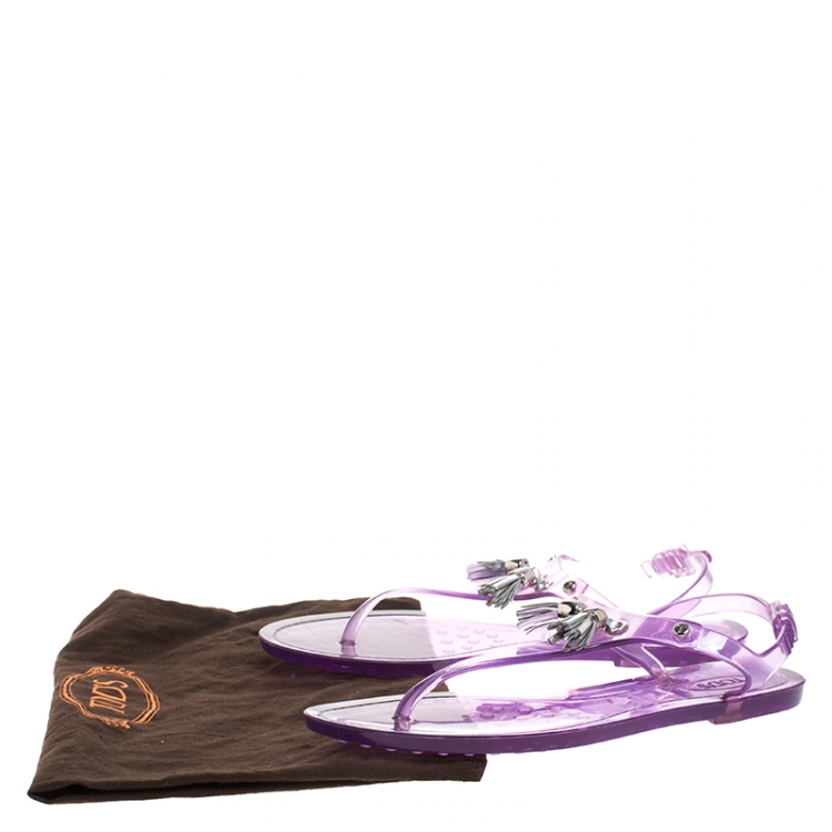 Pre Owned Tod's Purple Jelly Tassel Thong Slingback Flat Sandals Size 37