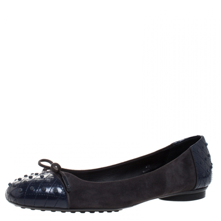 Pre Owned Tod's Blue Leather And Grey Suede Dew Gommini Ballerina Flats Size 40