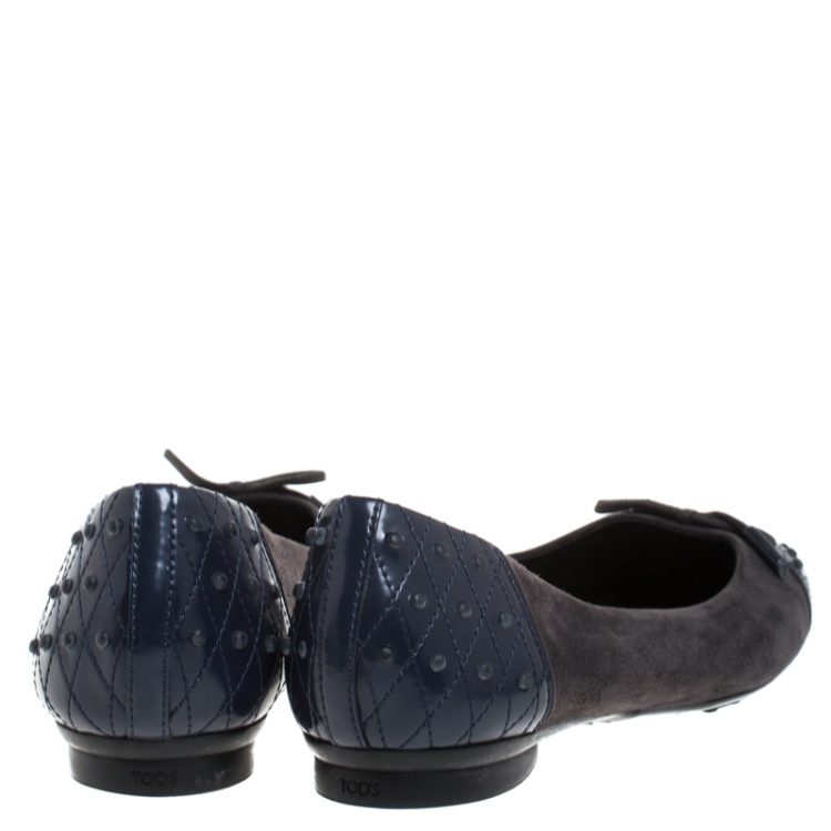 Pre Owned Tod's Blue Leather And Grey Suede Dew Gommini Ballerina Flats Size 40