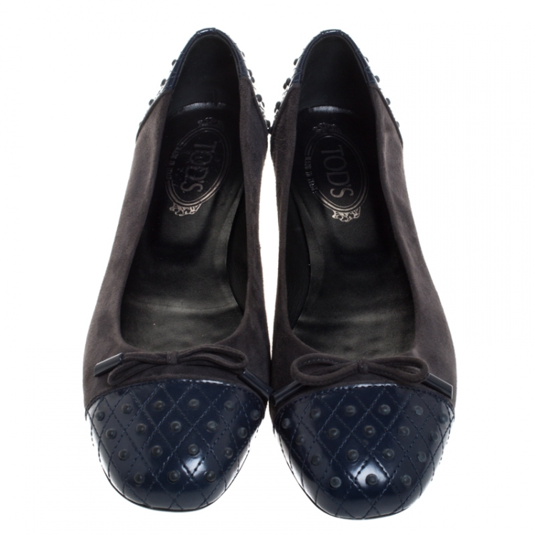 Pre Owned Tod's Blue Leather And Grey Suede Dew Gommini Ballerina Flats Size 40