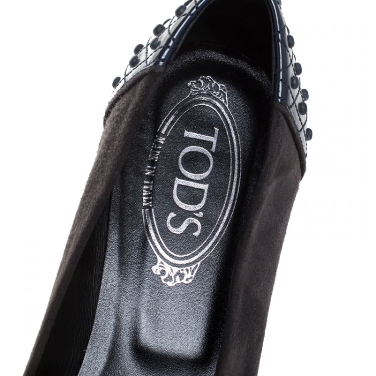 Pre Owned Tod's Blue Leather And Grey Suede Dew Gommini Ballerina Flats Size 40