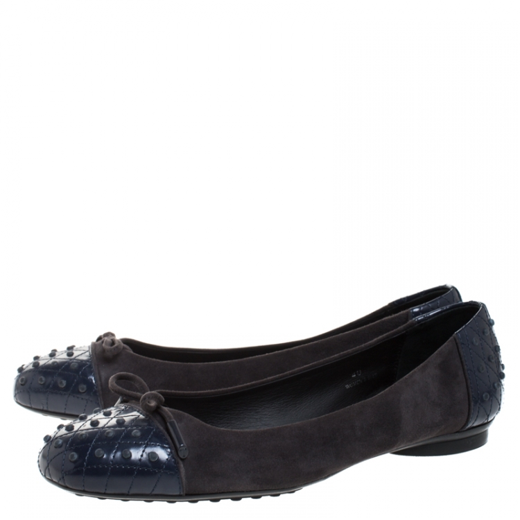 Pre Owned Tod's Blue Leather And Grey Suede Dew Gommini Ballerina Flats Size 40