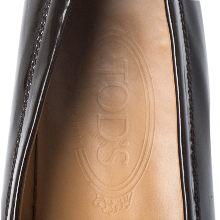 Pre Owned Tod's Dark Brown Patent Leather Slip On Loafer Sneakers Size 39.5