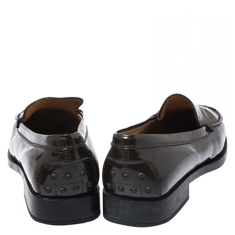 Pre Owned Tod's Dark Brown Patent Leather Slip On Loafer Sneakers Size 39.5